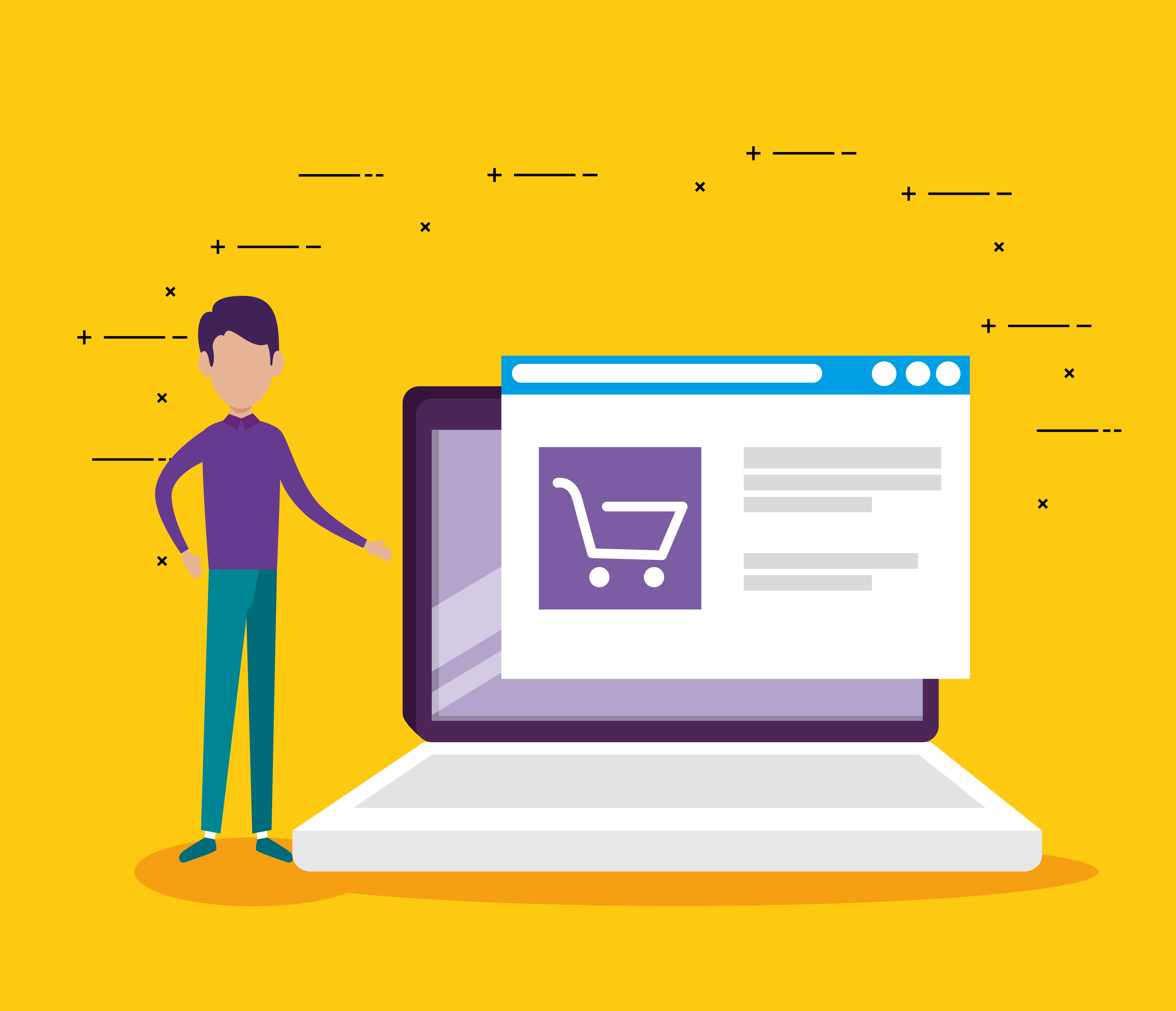 Online store with search icon • Laptop showing an eCommerce website • Shopping cart with upward arrow • Website dashboard on a screen • Online shop and magnifying glass • Minimal website analytics illustration • Simple eCommerce website interface • Digital storefront on a clean background